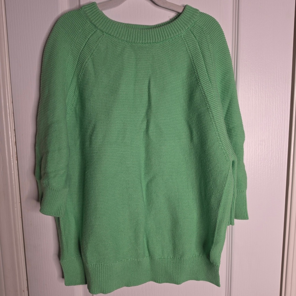 French Connection Green Cotton Short Sleeve Knit Sweater Size L Raglan Crew Neck